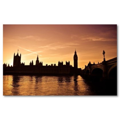Αφίσα (Λονδίνο, ηλιοβασίλεμα, backingham, ποτάμι, γέφυρα)